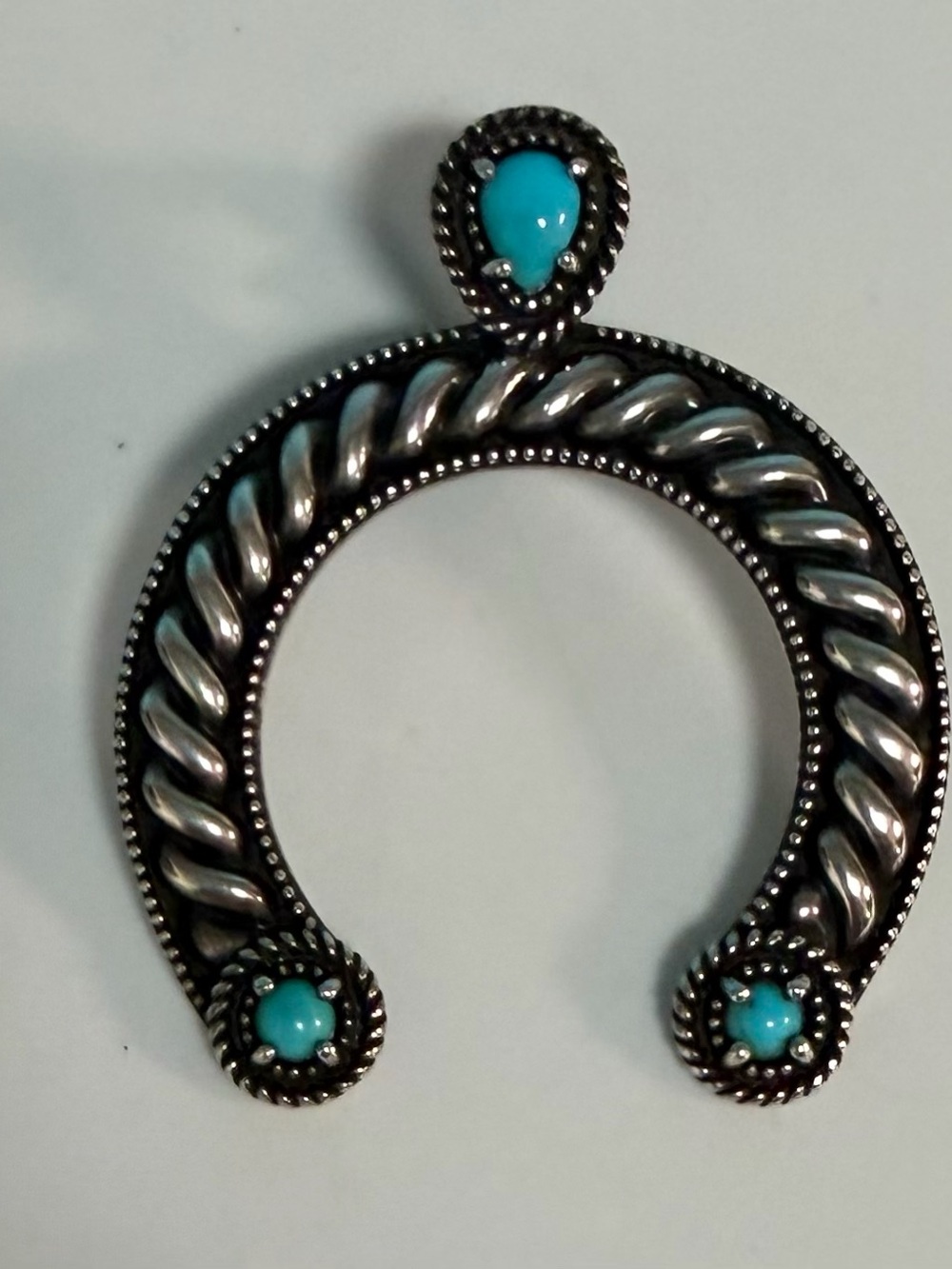 Carolyn Pollack Sterling Silver Turquoise Horseshoe Pendant Enhancer